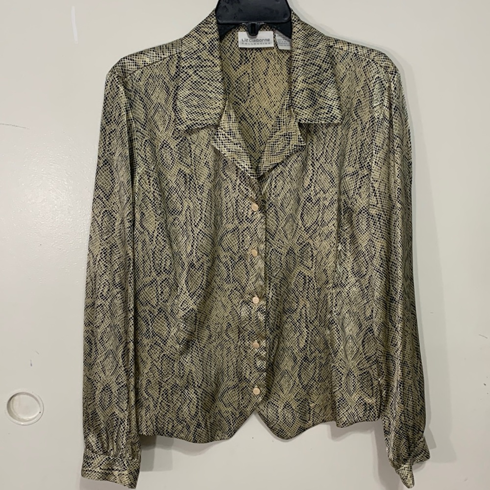 LIZ CLAIBORNE button down long sleeve snake print blouse